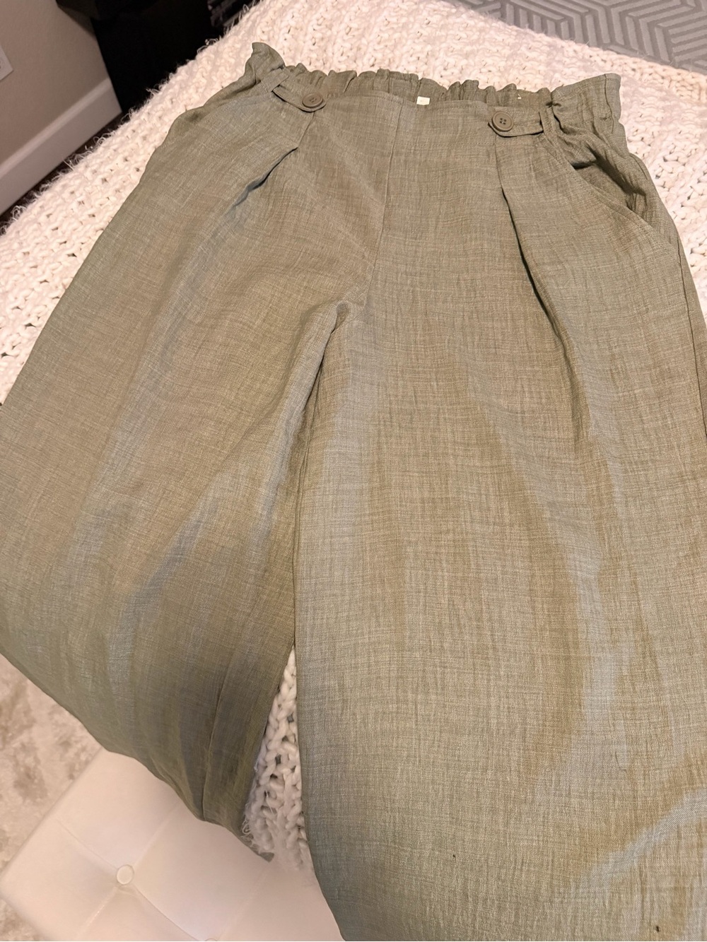 Max Studio London Olive Linen Blend Vest & Wide Leg Pant Set Top XL,Pants Large - Picture 13 of 13